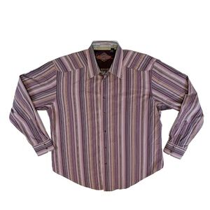 Robert Graham XL Button Up Shirt Purple Multicolor Striped Long Sleeve Cotton